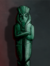 An Egyptian figurine.