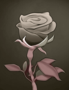 A grey image of a rose with red features.