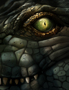 A picture of a crocodile zoomed in on the eye.