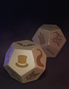 Dice marked with symbols.