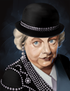 An older lady with a pearl necklace.