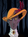 A woman with golden eyes and a yellow hat.