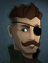 A man with an eye-patch and mustache.