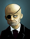 A bald man with an eyepatch.