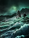 A wavy sea.
