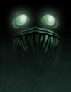 A creature with glowing eyes and sharp teeth.