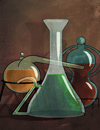 Beakers and chemicals.