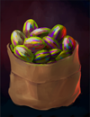 A bag of green candies.
