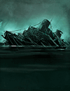 A half-sunken ship.