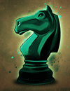 A bright cyan knight chess piece.