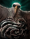 A mysterious bird covered in cloud-like patterns.