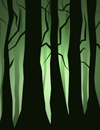A forest with a green sky.