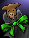 A dead bat with a bowtie ribbon.