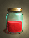 A jar filled with a red substance.