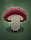 A red mushroom with a brown stem.